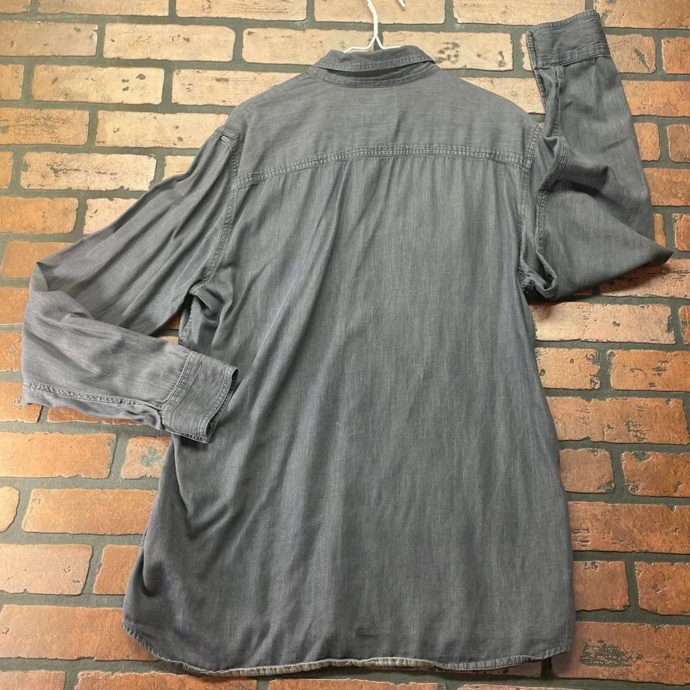 Fox Men's XL Dark Grey DLX Cotton Y2K Long Sleeve Button Up Shirt Motocross
